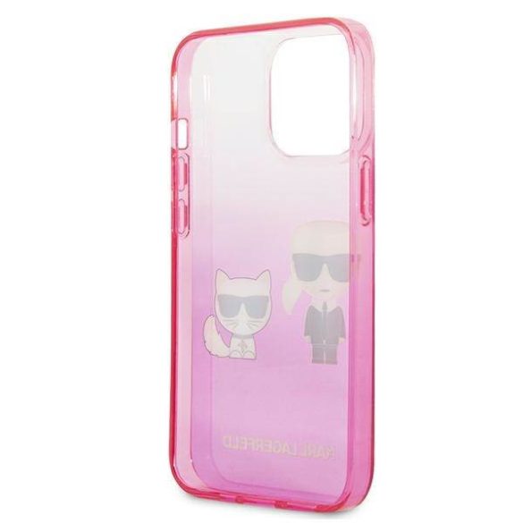 Karl Lagerfeld KLHCP13LTGKCP iPhone 13 Pro / 13 6,1" keménytok rózsaszín színátmenetes ikonikus Karl & Choupette tok