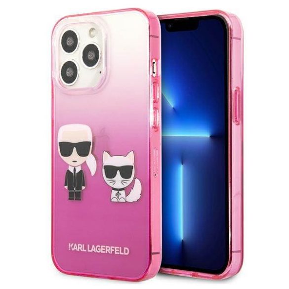 Karl Lagerfeld KLHCP13XTGKCP iPhone 13 Pro Max 6,7" keménytok rózsaszín színátmenetes ikonikus Karl & Choupette tok