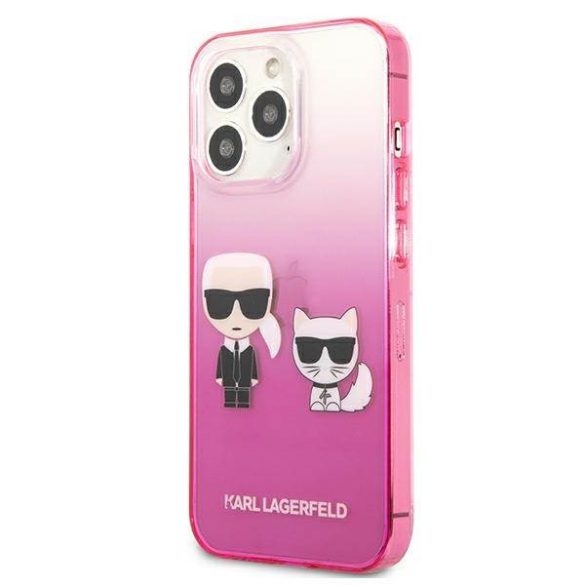 Karl Lagerfeld KLHCP13XTGKCP iPhone 13 Pro Max 6,7" keménytok rózsaszín színátmenetes ikonikus Karl & Choupette tok