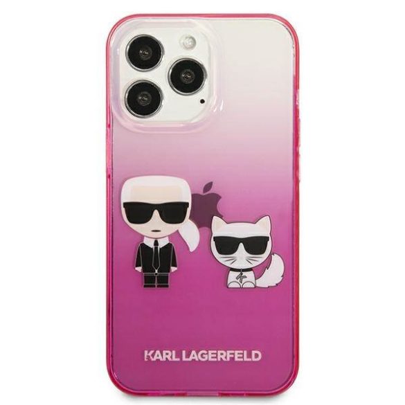 Karl Lagerfeld KLHCP13XTGKCP iPhone 13 Pro Max 6,7" keménytok rózsaszín színátmenetes ikonikus Karl & Choupette tok