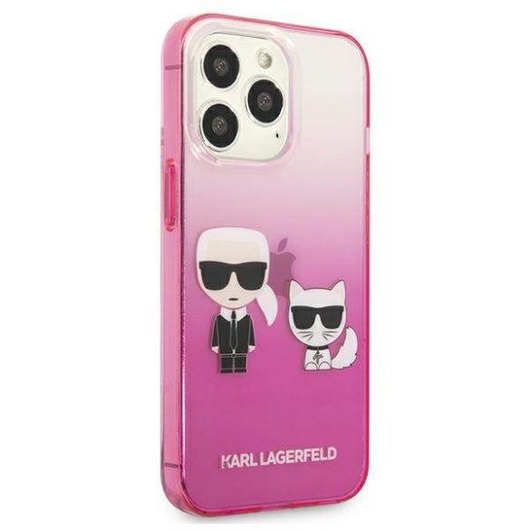 Karl Lagerfeld KLHCP13XTGKCP iPhone 13 Pro Max 6,7" keménytok rózsaszín színátmenetes ikonikus Karl & Choupette tok