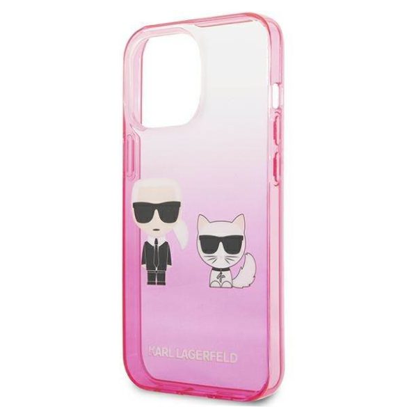 Karl Lagerfeld KLHCP13XTGKCP iPhone 13 Pro Max 6,7" keménytok rózsaszín színátmenetes ikonikus Karl & Choupette tok