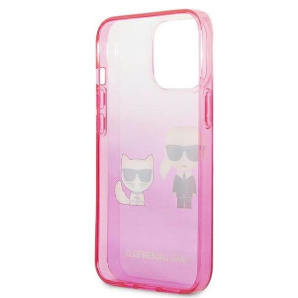 Karl Lagerfeld KLHCP13XTGKCP iPhone 13 Pro Max 6,7" keménytok rózsaszín színátmenetes ikonikus Karl & Choupette tok