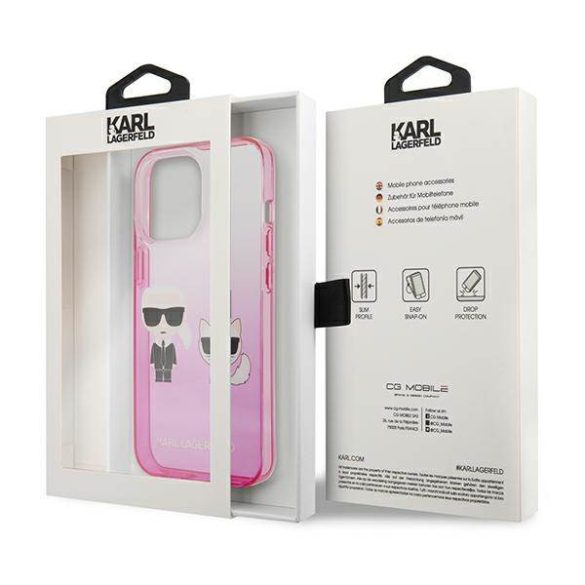 Karl Lagerfeld KLHCP13XTGKCP iPhone 13 Pro Max 6,7" keménytok rózsaszín színátmenetes ikonikus Karl & Choupette tok