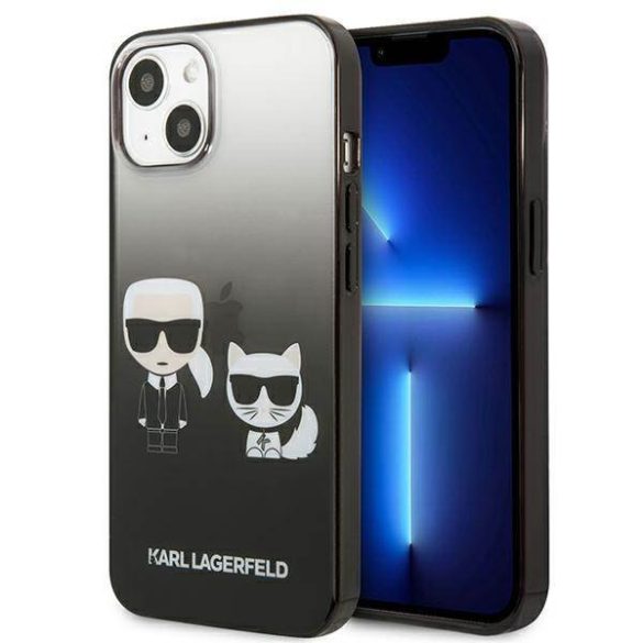 Karl Lagerfeld KLHCP13STGKCK iPhone 13 mini 5,4" keménytok fekete színátmenetes ikonikus Karl & Choupette tok