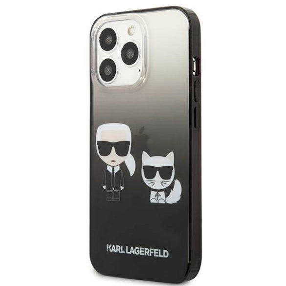 Karl Lagerfeld KLHCP13LTGKCK iPhone 13 Pro / 13 6,1" keménytok fekete színátmenetes ikonikus Karl & Choupette tok