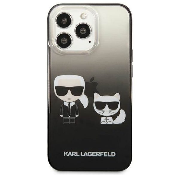 Karl Lagerfeld KLHCP13LTGKCK iPhone 13 Pro / 13 6,1" keménytok fekete színátmenetes ikonikus Karl & Choupette tok