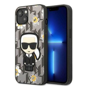 Karl Lagerfeld KLHCP13SPMNFIK1 iPhone 13 mini 5,4" szürke virág ikonikus Karl Lagerfeld tok