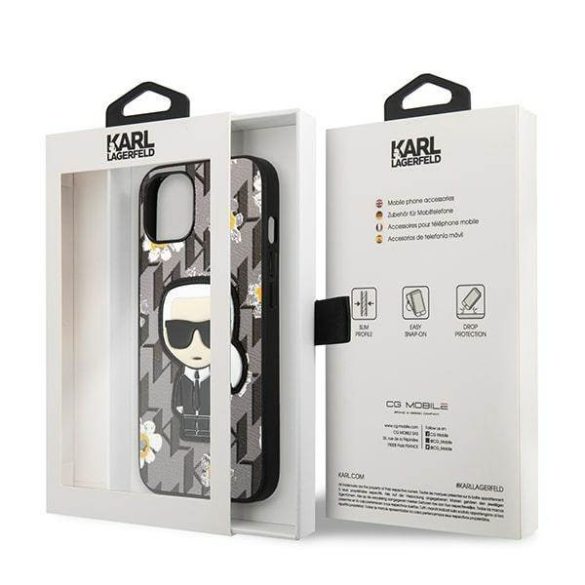 Karl Lagerfeld KLHCP13SPMNFIK1 iPhone 13 mini 5,4" szürke virág ikonikus Karl Lagerfeld tok