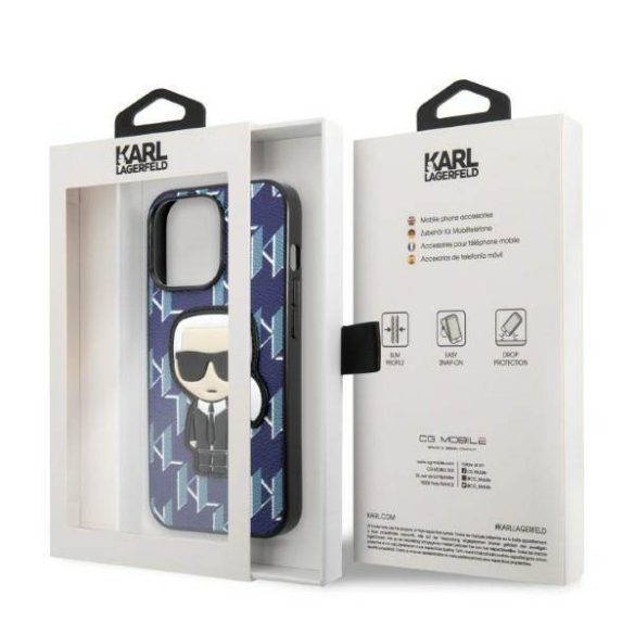 Karl Lagerfeld KLHCP13LPMNIKBL iPhone 13 Pro / 13 6,1" keménytok kék Monogram ikonikus Patch tok