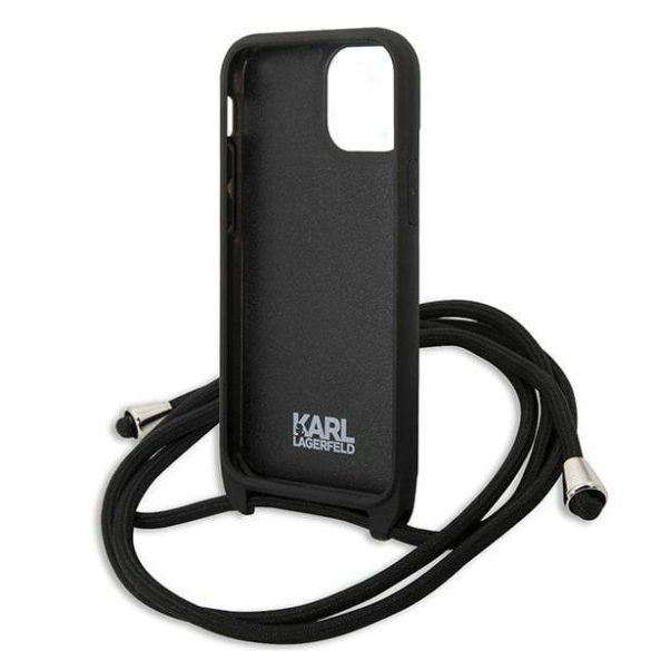 Karl Lagerfeld KLHCP13SCMNIPK iPhone 13 mini 5,4" keménytok fekete bőr monogramos és zsinóros ikonikus tok