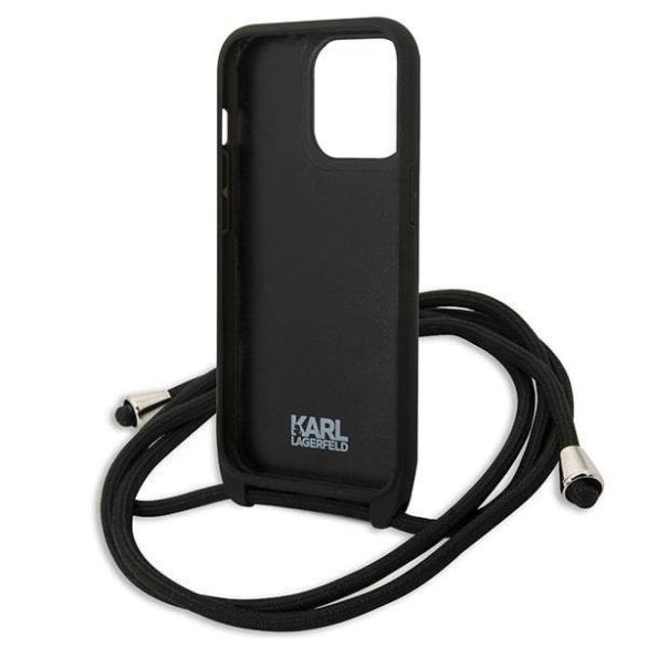 Karl Lagerfeld KLHCP13LCMNIPK iPhone 13 Pro / 13 6,1" keménytok fekete bőr monogramos, zsinóros tok