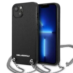   Karl Lagerfeld KLHCP13SPMK iPhone 13 mini 5,4" fekete bőr texturált keménytok lánccal