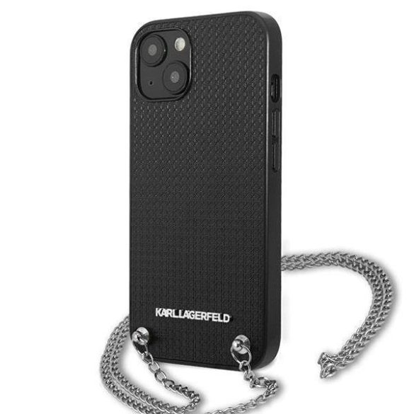 Karl Lagerfeld KLHCP13SPMK iPhone 13 mini 5,4" fekete bőr texturált keménytok lánccal