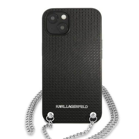 Karl Lagerfeld KLHCP13SPMK iPhone 13 mini 5,4" fekete bőr texturált keménytok lánccal