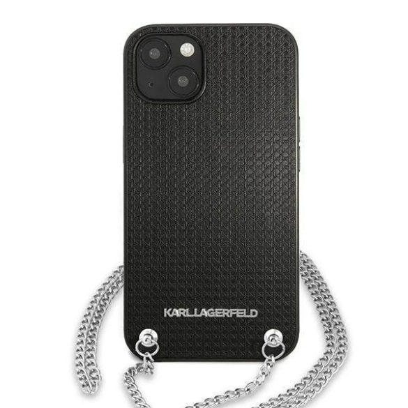 Karl Lagerfeld KLHCP13MPMK iPhone 13 / 14 / 15 6,1" keménytok fekete bőr texturált és lánccal