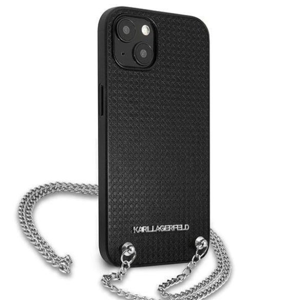 Karl Lagerfeld KLHCP13MPMK iPhone 13 / 14 / 15 6,1" keménytok fekete bőr texturált és lánccal