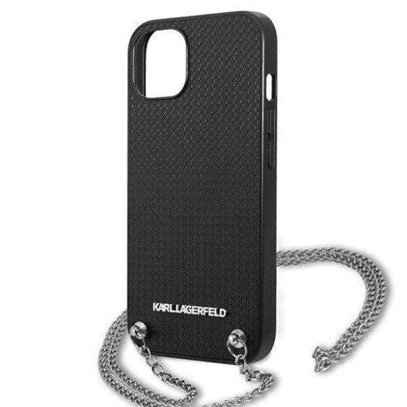 Karl Lagerfeld KLHCP13MPMK iPhone 13 / 14 / 15 6,1" keménytok fekete bőr texturált és lánccal