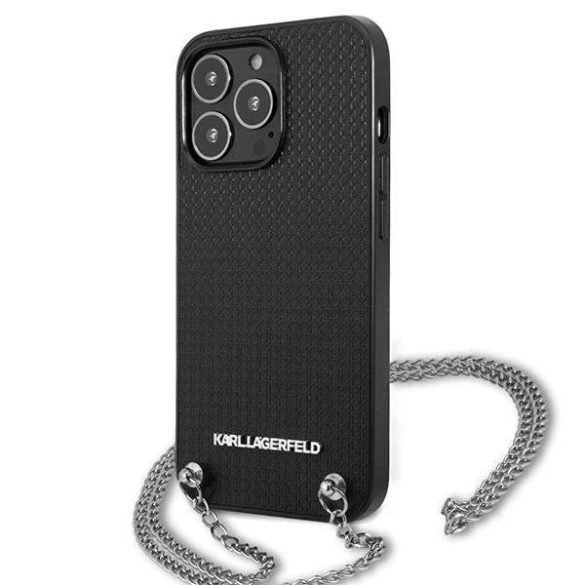 Karl Lagerfeld KLHCP13LPMK iPhone 13 Pro / 13 6,1" fekete bőr texturált keménytok lánccal