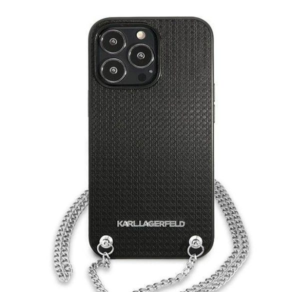 Karl Lagerfeld KLHCP13LPMK iPhone 13 Pro / 13 6,1" fekete bőr texturált keménytok lánccal