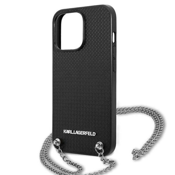 Karl Lagerfeld KLHCP13LPMK iPhone 13 Pro / 13 6,1" fekete bőr texturált keménytok lánccal