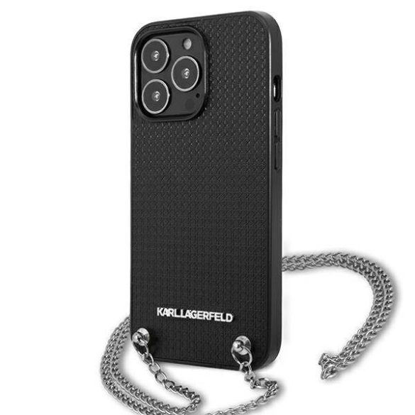 Karl Lagerfeld KLHCP13XPMK iPhone 13 Pro Max 6,7" keménytok fekete bőr texturált és láncos tok