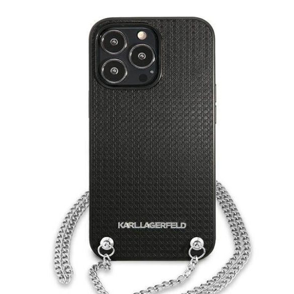 Karl Lagerfeld KLHCP13XPMK iPhone 13 Pro Max 6,7" keménytok fekete bőr texturált és láncos tok