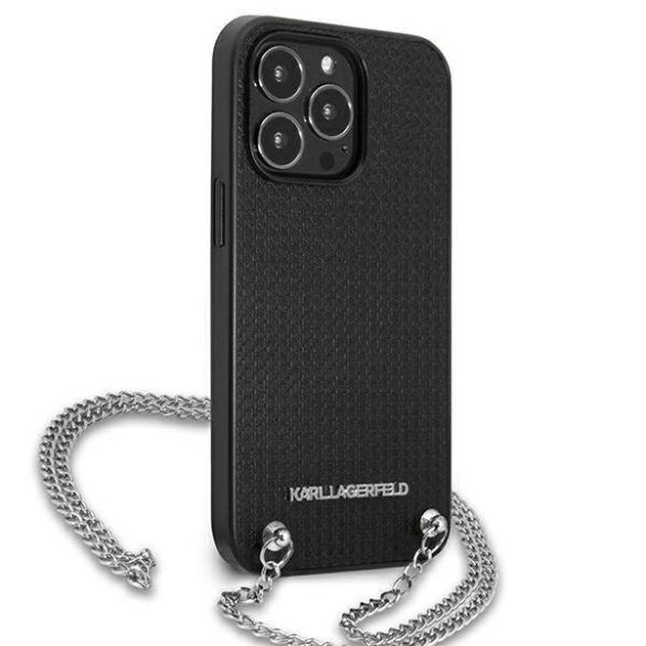 Karl Lagerfeld KLHCP13XPMK iPhone 13 Pro Max 6,7" keménytok fekete bőr texturált és láncos tok