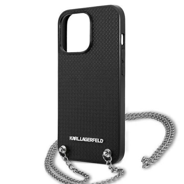 Karl Lagerfeld KLHCP13XPMK iPhone 13 Pro Max 6,7" keménytok fekete bőr texturált és láncos tok