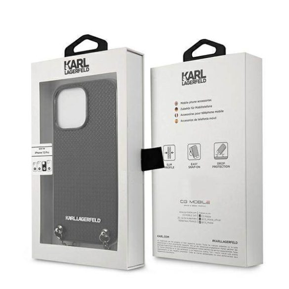 Karl Lagerfeld KLHCP13XPMK iPhone 13 Pro Max 6,7" keménytok fekete bőr texturált és láncos tok