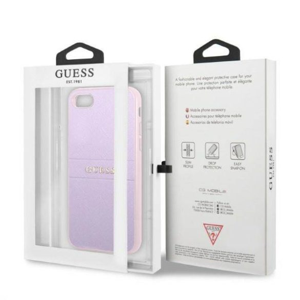 Guess GUHCI8PSASBPU iPhone 7/8 / SE 2020 / SE 2022 lila Saffiano Hot Stamp & Metal Logo keménytok