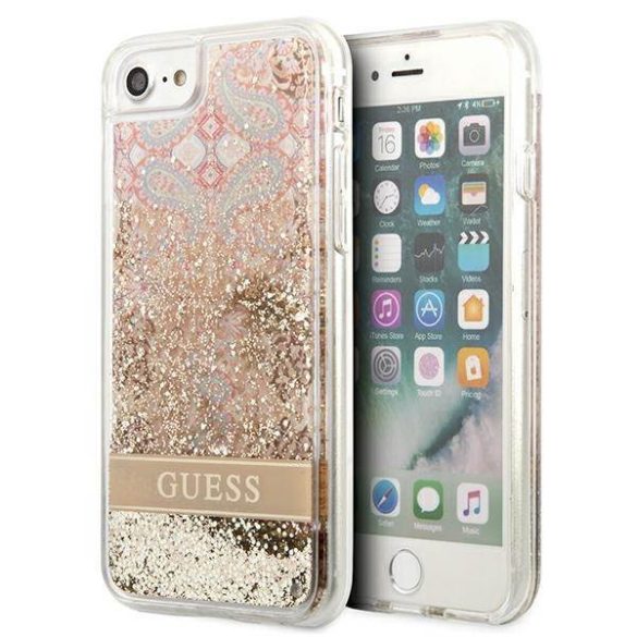 Guess GUHCI8LFLSD iPhone SE 2022 / SE 2020 / 7 / 8 arany Paisley folyékony csillogó kristályos keménytok