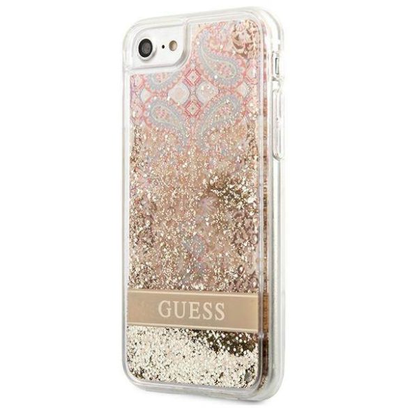 Guess GUHCI8LFLSD iPhone SE 2022 / SE 2020 / 7 / 8 arany Paisley folyékony csillogó kristályos keménytok