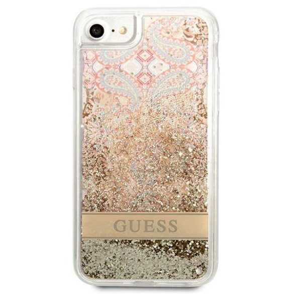 Guess GUHCI8LFLSD iPhone SE 2022 / SE 2020 / 7 / 8 arany Paisley folyékony csillogó kristályos keménytok