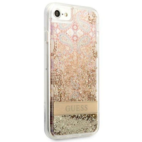 Guess GUHCI8LFLSD iPhone SE 2022 / SE 2020 / 7 / 8 arany Paisley folyékony csillogó kristályos keménytok