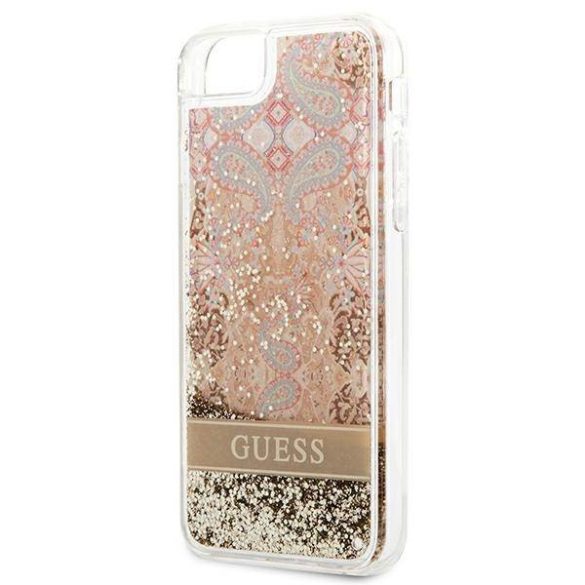 Guess GUHCI8LFLSD iPhone SE 2022 / SE 2020 / 7 / 8 arany Paisley folyékony csillogó kristályos keménytok