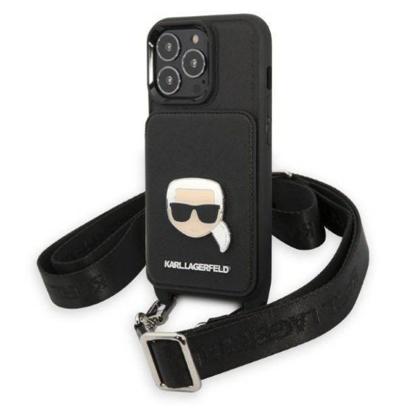 Karl Lagerfeld KLHCP13LSAKHPK iPhone 13 Pro / 13 6,1" keménytok Saffiano fém Karl fej tok