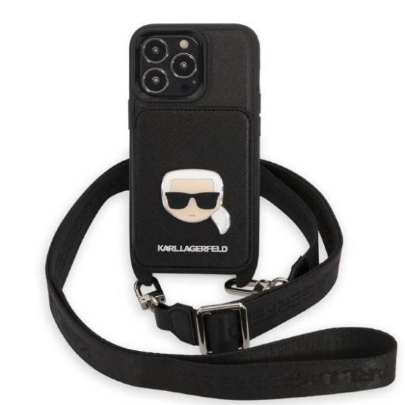 Karl Lagerfeld KLHCP13LSAKHPK iPhone 13 Pro / 13 6,1" keménytok Saffiano fém Karl fej tok