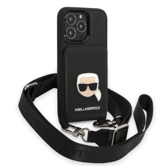 Karl Lagerfeld KLHCP13LSAKHPK iPhone 13 Pro / 13 6,1" keménytok Saffiano fém Karl fej tok