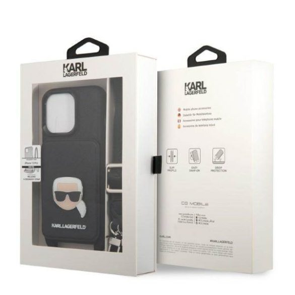 Karl Lagerfeld KLHCP13LSAKHPK iPhone 13 Pro / 13 6,1" keménytok Saffiano fém Karl fej tok