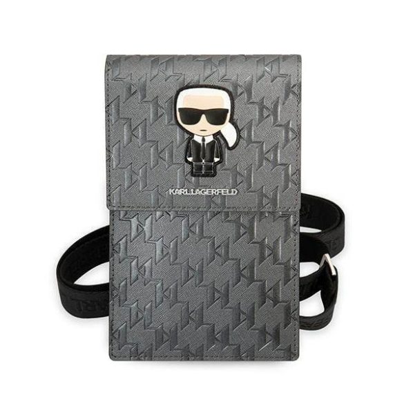 Karl Lagerfeld telefon táska KLWBSAMIPG ezüst ikonikus Karl Monogram Patch tok
