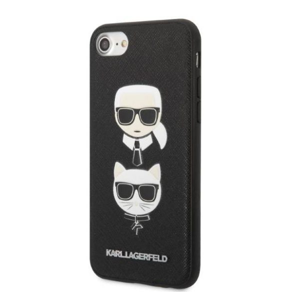 Karl Lagerfeld KLHCI8SAKICKCBK iPhone 7/8 / SE 2020 / SE 2022 fekete keménytok Saffiano Karl&Choupette fej