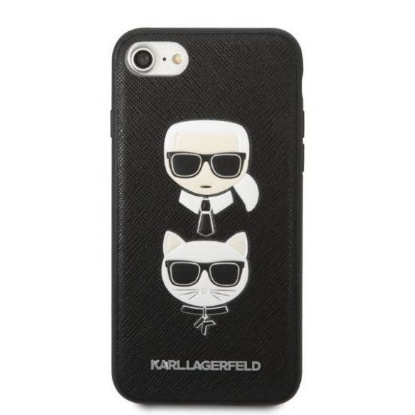 Karl Lagerfeld KLHCI8SAKICKCBK iPhone 7/8 / SE 2020 / SE 2022 fekete keménytok Saffiano Karl&Choupette fej