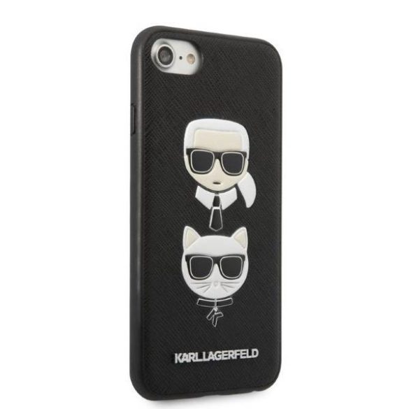 Karl Lagerfeld KLHCI8SAKICKCBK iPhone 7/8 / SE 2020 / SE 2022 fekete keménytok Saffiano Karl&Choupette fej