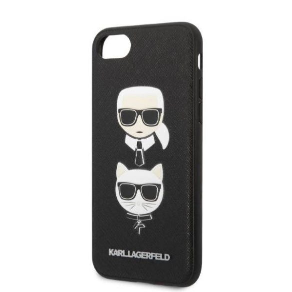 Karl Lagerfeld KLHCI8SAKICKCBK iPhone 7/8 / SE 2020 / SE 2022 fekete keménytok Saffiano Karl&Choupette fej