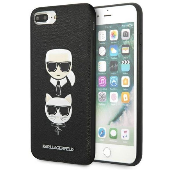 Karl Lagerfeld KLHCI8LSAKICKCBK iPhone 7 Plus / 8 Plus fekete keménytok Saffiano Karl&Choupette fej