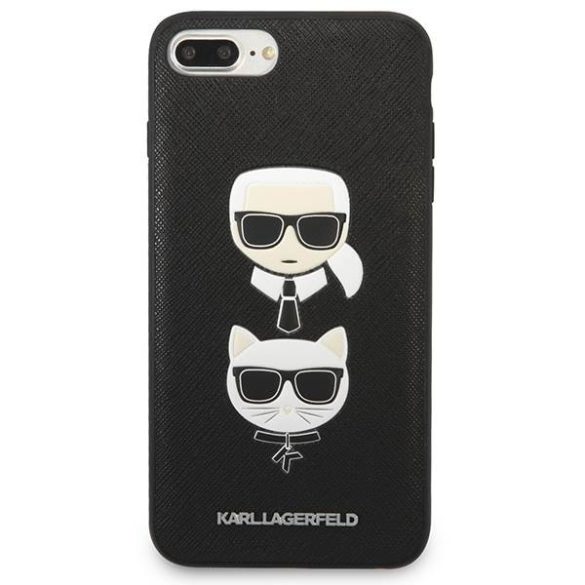 Karl Lagerfeld KLHCI8LSAKICKCBK iPhone 7 Plus / 8 Plus fekete keménytok Saffiano Karl&Choupette fej