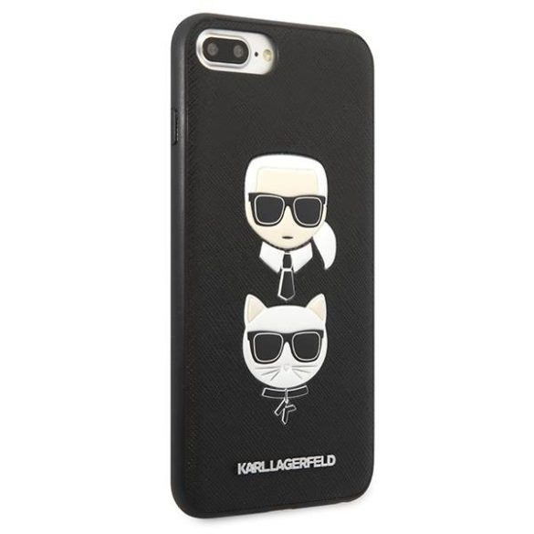 Karl Lagerfeld KLHCI8LSAKICKCBK iPhone 7 Plus / 8 Plus fekete keménytok Saffiano Karl&Choupette fej
