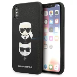  Karl Lagerfeld KLHCPXSAKICKCBK iPhone X/XS fekete keménytok Saffiano Karl&Choupette fej