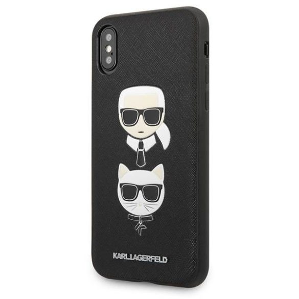 Karl Lagerfeld KLHCPXSAKICKCBK iPhone X/XS fekete keménytok Saffiano Karl&Choupette fej